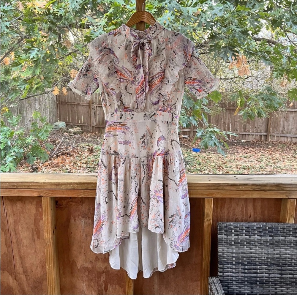 Walter Baker Floral Print beautiful Hi-Low front, Ruffle, sheer, Emma Dress. NWT